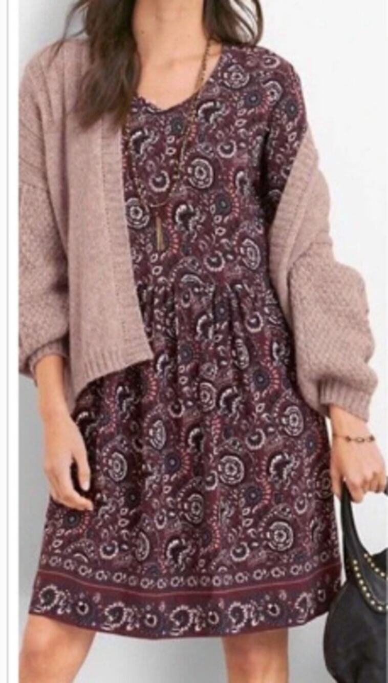 Garnet Hill Plum Paisley Boho Pocket Detail Dress sz 8